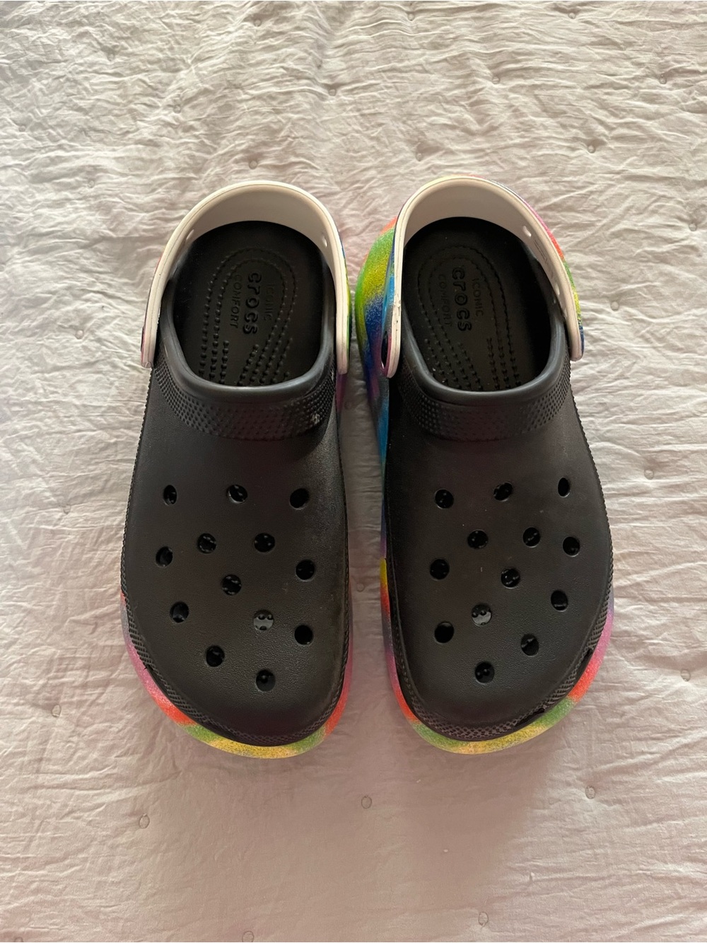 Crocs women’s Classic Clog - Black with Rainbow Trim